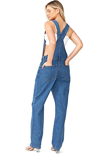 Lana Roux Womens Relaxed Fit Denim Oversize Boyfriend Bib Overalls (Medium Denim, X-Small) #TOP4