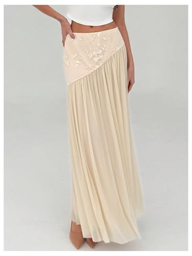 Milumia Women's Floral Embroidery Ruffle Maxi Skirt Elegant Layered Flowy Long Skirts4