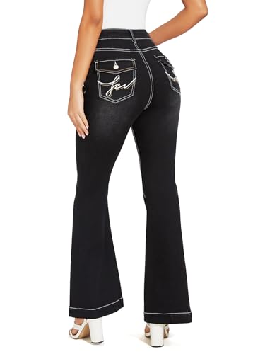 J.Corrine Women's Casual High Waisted Bell Bottom Jeans Flap Pockets Flare Leg Jeans4