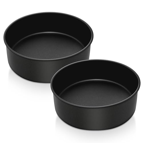 Herogo 8 Inch Cake Tin, Non-Stick Round Stainless Steel Cake Tin Set of 2, 7.5cm Small Deep Baking Tray for Brownie, Cake, Lasagne, Pie, Healthy & Non-Toxic, Durable & Easy Clean (21.2 cm, Black)