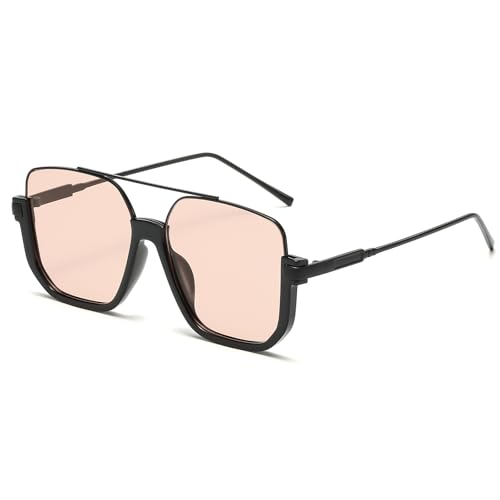 Vintage Square Oversized Aviator Sunglasses for Women Men Semi-Rimless Glasses 70s Trendy Stylish Shades
