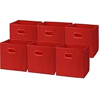 SIMPLE HOUSEWARE Foldable Cube Storage Bins with Handles, 11-Inch, Red, 6-Pack, Fabric Cubes Organizer for Closet or Shelves