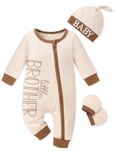 FoWear Baby Boy Clothes Letter Print One Piece Romper Baby Coming Home Outfits with Hat Newborn Boy Outfits, Apricot, Preemie