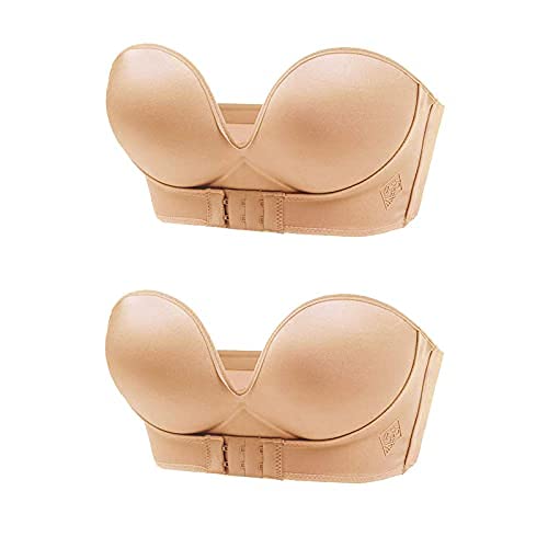 DaYee Strapless Front Buckle Bra, Mango Lift Bra, Women Seamless Anti-Slip Invisible Push Up Bra (Beige, Medium) - Image 7
