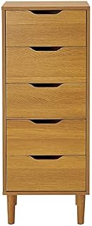 Panana Chest of Drawers, Wood 5 Drawers Cabinet Narrow Storage Organiser Unit with Wooden Legs for Living Room Bedroom Hallway Oak