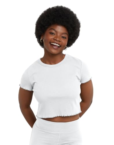 T-shirt côtelé et col rond en coton extensible coupe courte fluide