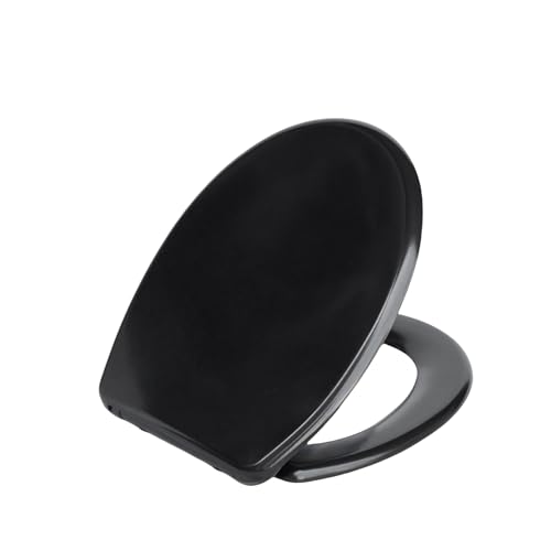 SINOBATH Asiento de inodoro termoestable en forma de O con bisagras de acero inoxidable y función de cierre suave (negro)