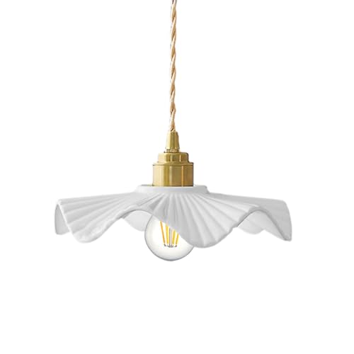 S-Cevada Lampada a Sospensione con Paralume in Ceramica Ondulata Bianca, Lampadario a soffitto da Bar Loft in Ottone Vintage E27 per Sala da pranzo Camera da letto