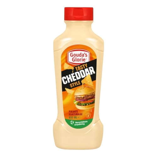 Gouda's Glorie Tasty Cheddar Style Salsa – 850 ml – Cremosa salsa de queso vegano estilo cheddar para patatas fritas, hamburguesas, nachos y platos a la parrilla, salsa vegetal de los Países Bajos