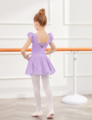Image of Arshiner Girls Ruffle Sleeve Ballet Dance Dress Tutu Skirted Leotard