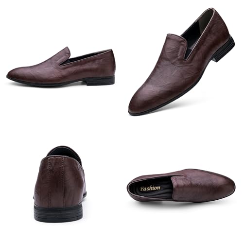 Mens Casual Genuine Leather Slip On Loafers Shoes Non Slip Round Toe Lightweight Soft Dress Smoking Penny Shoes for Driving Work Walking Formal Uniform Prom Weddings Office2