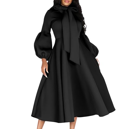 Amazon.com: Womens Vintage High Neck Evening Party Dress Winter Puff Long  Sleeves Wedding Cocktail Dress A Line Hepburn Flared Gown Black : Clothing,  Shoes & Jewelry