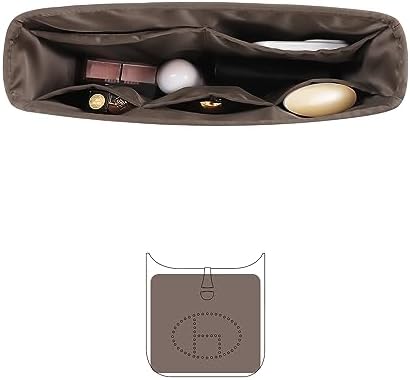 Evelyne 33 GM Insert, Purse Organizer Insert Compatible with Hermes Evelyne Bags, Silky Bag Insert Organizer with Multiple Pockets (Etoupe grey, 33 GM)
