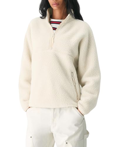 Aimiray Fleece Pullover Women Long Sleeve Half Zip Sherpa Jacket Warm Trendy Teddy Fall Sweatshirts with Side Pockets, Beige, S