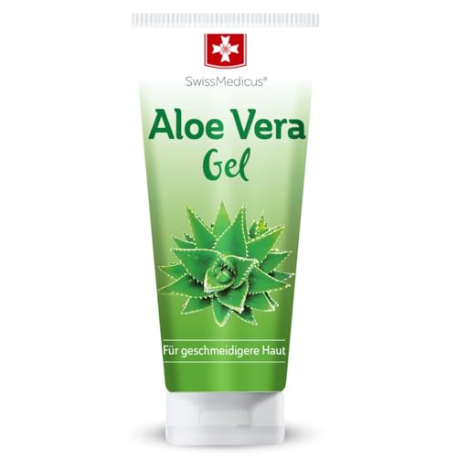 SwissMedicus Gel de Aloe Vera - 200 ml - Natural, Rostro - Cabello y cuerpo - Ideal para la reparación de quemaduras solares - Erupciones - Extracto 100% de jugo de Aloe Vera - 200ml