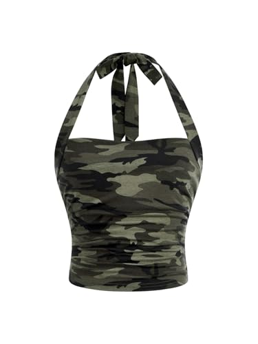 SOLY HUX Girl's Floral Print Halter Crop Top Tie Backless Ribbed Slim Fit Summer Camisole