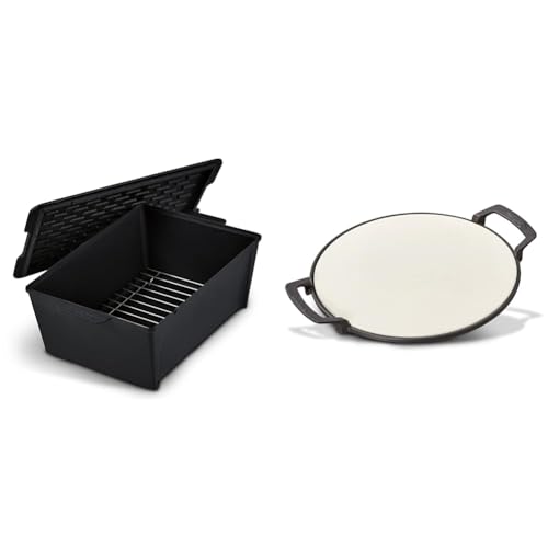 Enders Switch Grid Dutch Oven Rib Roaster Schwarz emailliert & Switch Grid Pizzastein, Halter aus Gusseisen