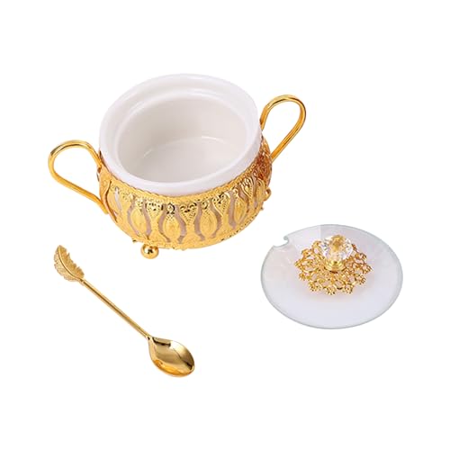 Flylin Turkish Glass Sugar Bowl with Lid and Spoon
