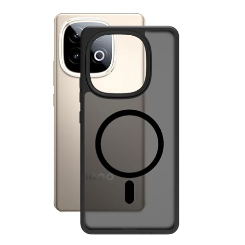 Image of RIGGEAR Shockproof Sleek Hybrid Armor Magnetic Back Cover Case Compatible with MagSafe Accessories for iQOO Neo 10 5G (Smoke Black Matte PC and Black TPU Bumper)