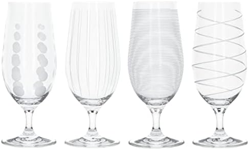 Mikasa 'Cheers' Beer Glasses/Craft Beer Glass Set with Decorative Etching, Crystal Glass, Silver Effect, 460 ml, Set of 4