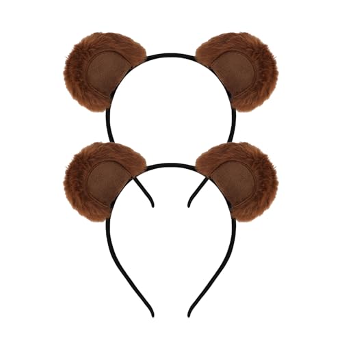 GAFATORY 2Pcs Brown Bear Ears Headbands Face Washing Headband Furry Bear Ear Animal Ear Headband for Halloween Costume Party Birthday