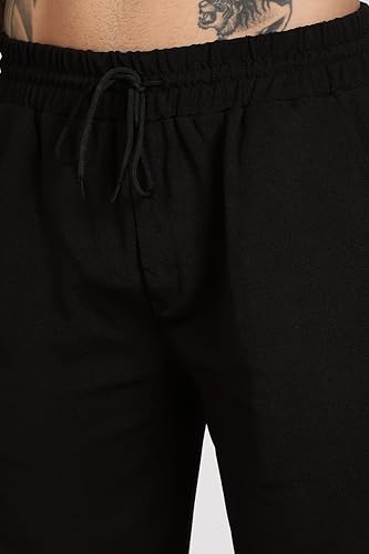 Image of Men's Slim Fit Trouser | Casual Bottoms with Elastic Waist & Drawstring | Soft Stretchable Fabric | Stylish Straight Fit Trousers for Office, Travel & Daily Use