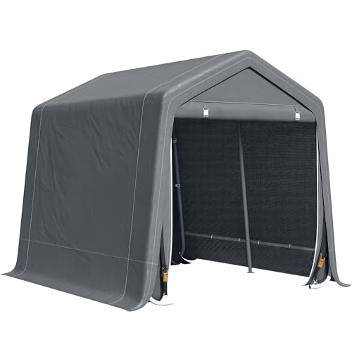 Outsunny Carpa de Jardín Exterior para Herramientas Bicicletas 2,8x2,4x2,4 m Cobertizo Exterior con 2 Puertas con Cremallera Impermeable Anti-UV Carpa para Jardín Gris