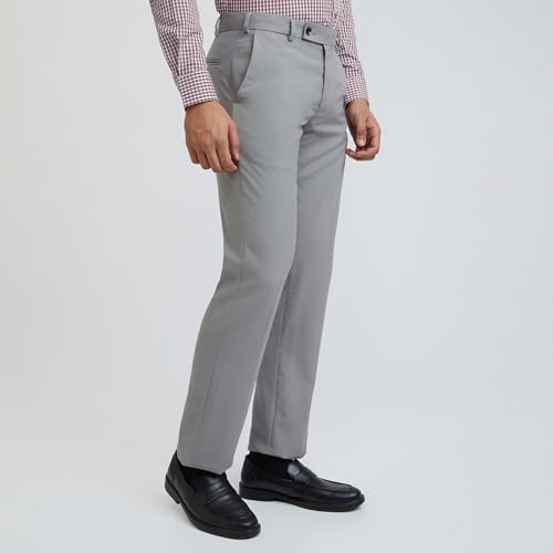 Image of Park Avenue Men's Regular Fit Mid Rise Solid Pattern Poly Viscose Blend Flat Front Formal Trouser