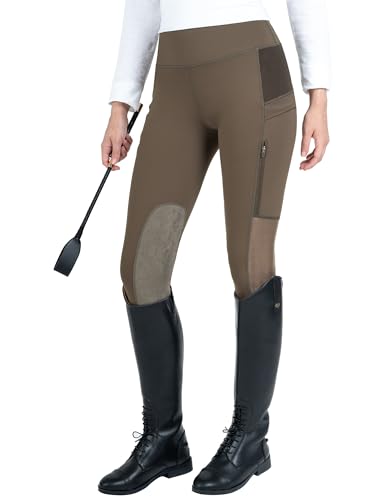 FitsT4 Sports Pantalon d'équitation pour femme avec genoux et poche avec fermeture éclair,...