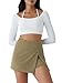 COCCKO Mini Skirts for Women High Waisted Trendy Casual Suede Mini Skirt with Shorts Underneath Khaki M