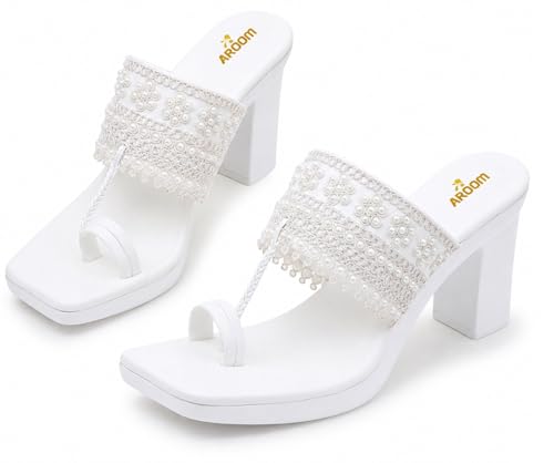 Image of AROOM Women's One Toe Block Heels Stability | Comfortable & Stylish Sandals for Women & Girls | Women Wedge Heels Thong Sandals| Comfort Orthopaedic Sandals | Doctor Heels Slippers | Arch Support & Stylish Block Heel Cushion | Lightweight Anti-Skid Sole | Ultra-Cushioned Shock Absorbing Footbed | Open Toe & Toe Separator Style | Peep-Toe | Mary Jane Women Daily Use Formal Wedges | Ladies Casual Wear Footwear | Kohlapuri Chappal Heels | Bridal, Wedding Sandals | Slip-on | Pump and Mule Sandals