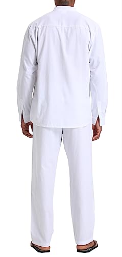 Men's Linen Sets Henley Shirts 2 Piece Vacation Outfits Beach Clothes Casual Suit Long Sleeve Shirt Yoga Pants Summer3