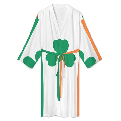 Shamrock Clover Ireland Flag Casual Robes Bathrobe for Women Men V-Neck Loungewear Lightweight Soft Sleepwear Spa Pool3
