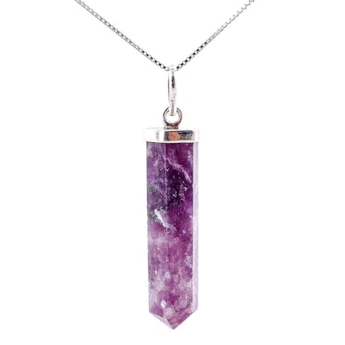 ARITZI - Edler Anhänger aus 925 Sterling Silber in Hexagonform aus Edelstein - Kettenanhänger in Naturstein inklusive einer 45 cm langen silbernen Kette “Box Chain' - Lepidolith