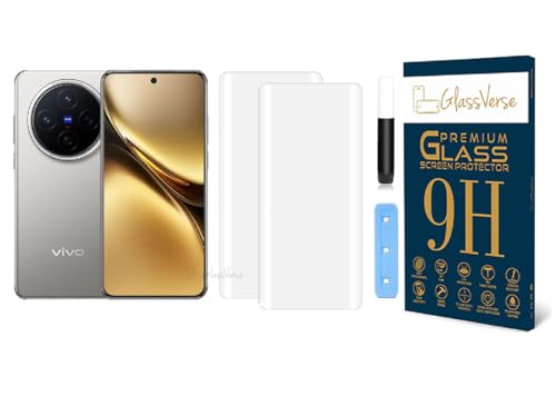 Image of GlassVerse Vivo X200 Pro UV Tempered Glass Screen Protector. Pack Of 2 | 3D Curved Edge | 9H Hardness | Full UV Glue with UV Light | Anti-Scratch | Case Friendly | HD Clear. (6.78 Inches)