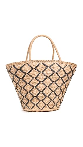 L*Space Palma Nights Bag for Women, Large Straw Travel Bag, Lined Tote With Drawstring, Woven Detail, 100% Corn Husk, Natural/Black