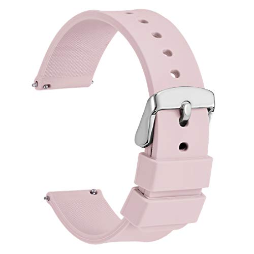 WOCCI Silicona Correa Reloj 18mm con Hebilla de Acero Inoxidable, Liberación Rápida y Unisex (Rosa Claro)