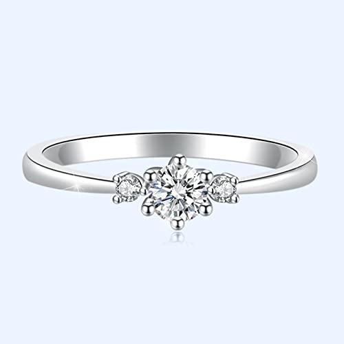 Promise Rings for Her, Ring Silver 3 Stones Zircon Ring for Women Round Shape Silver2