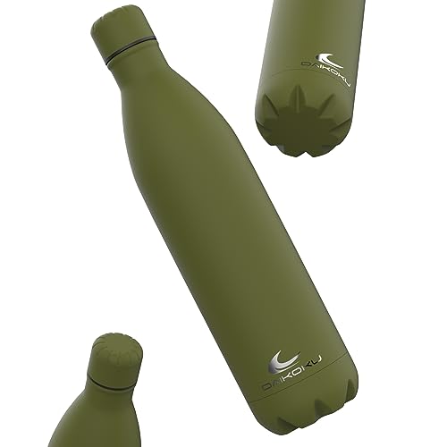 Daikoku - Edelstahl Wasserflasche | 100% Auslaufsicher | Hält 12 Stunden Heiß, 24 Stunden Kalt | BPA-Frei und Gesund | Modische Farbe, Ideal für Alltag und Outdoor | Militärgrün | 750 ML
