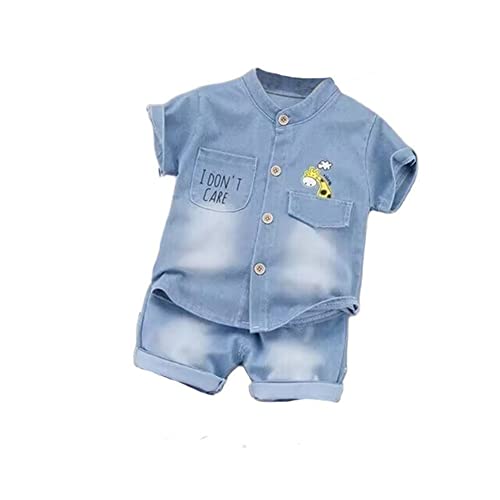 YIKIURL Summer Baby Boys Clothing Set Infant Clothes Cartoon T-shirt + Denim Shorts 2PCS Toddler Kids Casual Suit (Blue, 24M)