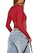 REORIA Womens Fashion Sexy Crew Neck Thumbholes Long Sleeve Sheer Mesh Going Out Bodysuit Tops for Women Party Red X-Large