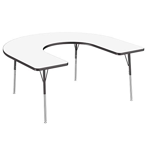 Image of FDP Dry-Erase Horseshoe Activity School and Office Table (60 x 66 inch), Standard Legs with Swivel Glides for Collaborative Spaces, Adjustable Height 19-30 inches - Whiteboard Top and Black Edge