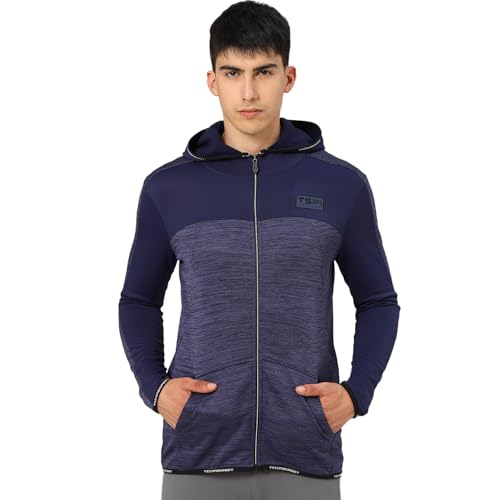 Image of TECHNOSPORT Men's Self Design Hooded Slim Fit Fleece Jacket