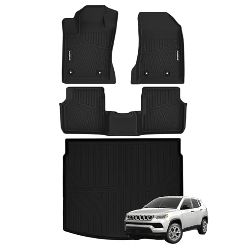 Naibeve Floor Mats for 2017-2023 2024 2025 Jeep Compass - All Weather Custom Fit for Jeep Compass Floor Mats Cargo Liner Cargo Tray Trunk Waterproof Interior Accessories(Floor Mats+Trunk Mat)