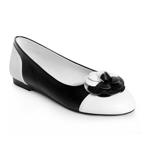 ANN CREEK Women's Ballet Flats with Flower Front Comfortable Flats Shoes for Women Ladies Two Tones Round Toe Cute Casual Dressy