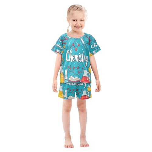 ALAZA Chemistry Blue Pajamas Set Short Sleeve Cotton Sleepwear Summer Pjs 2 Piece 5-14Y3