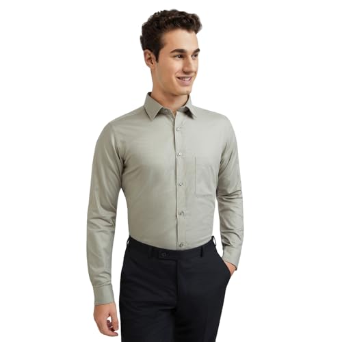 Image of Raymond Men's Pure Cotton Solid Pattern Slim Fit Semi Cutaway Collar Full Sleeve Formal Shirt