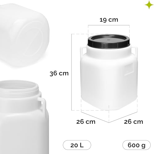 Garronda 20 Liter BPA-freies quadratisches Fass und Futtertonne Weithalsfass Wassertank und Behälter mit Deckel für Sauerkraut sowie Surfass Pökelfass für Fleisch GD-0088, Weiß