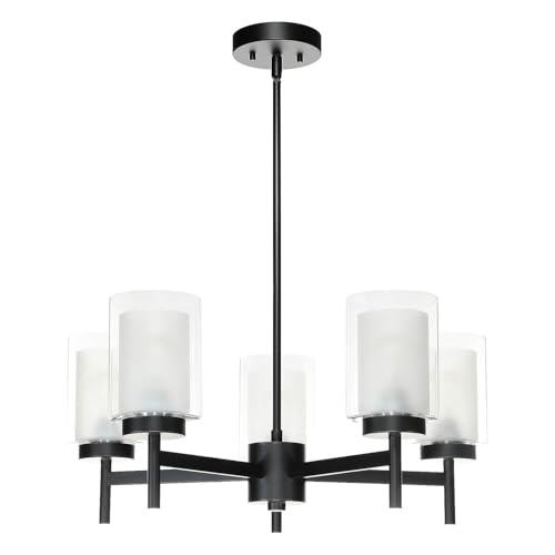XiNBEi Lighting Chandelier, Black 5 Light Chandeliers Adjustable Hanging Pendant Light with Glass for Dining & Living Room XB-C1276-5-MB by XiNBEi Lighting - Image 8