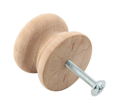6Pcs - Silverline Round Unfinished Wood Cabinet Knobs Pulls For Drawer Furniture Wardrobe Cupboard Kitchen Bathroom, Height 1-1/4" #TOP3